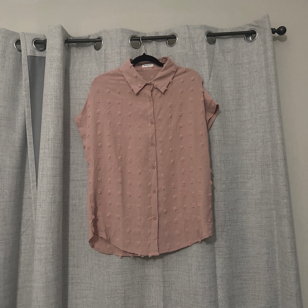 Bothenial Dusty Rose Textured Button-Up Blouse Size XL